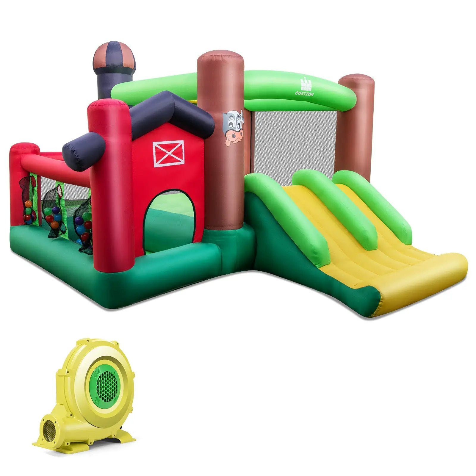 Farm Themed 6-in-1 Inflatable Castle with Trampoline and 735W Blower by DirectDeals