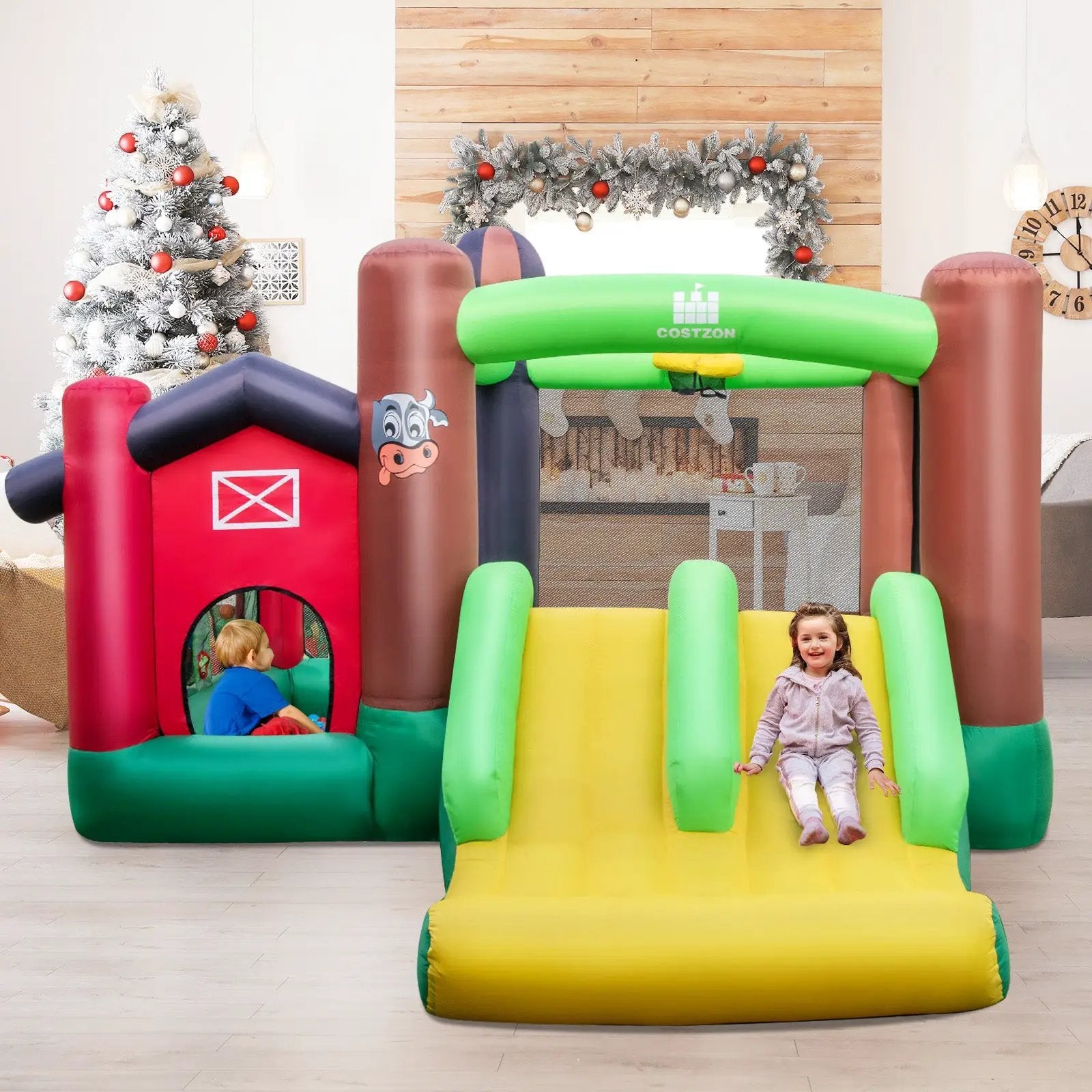 Farm Themed 6-in-1 Inflatable Castle with Trampoline and 735W Blower by DirectDeals