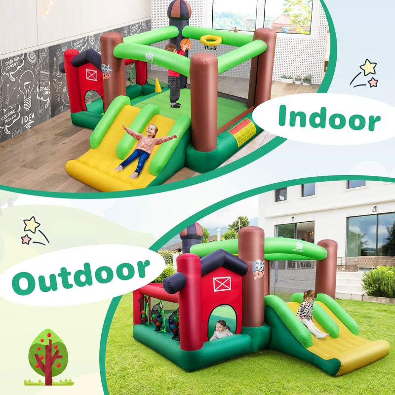 Farm Themed 6-in-1 Inflatable Castle with Trampoline and 735W Blower by DirectDeals