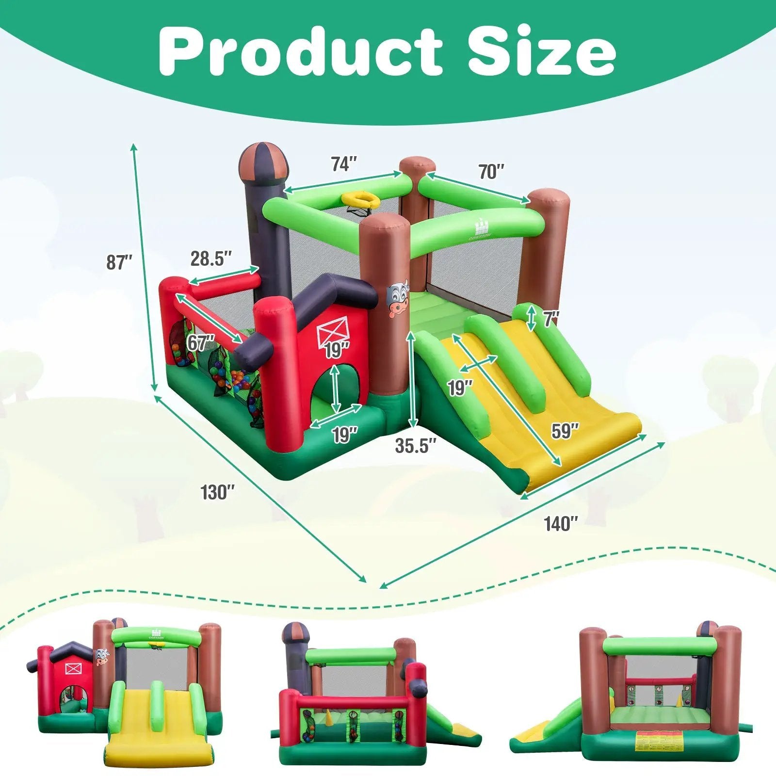 Farm Themed 6-in-1 Inflatable Castle with Trampoline and 735W Blower by DirectDeals
