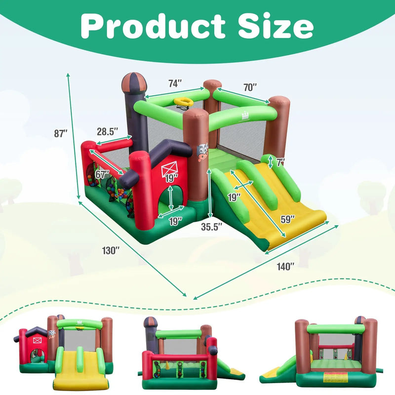 Farm Themed 6-in-1 Inflatable Castle with Trampoline and 735W Blower by DirectDeals