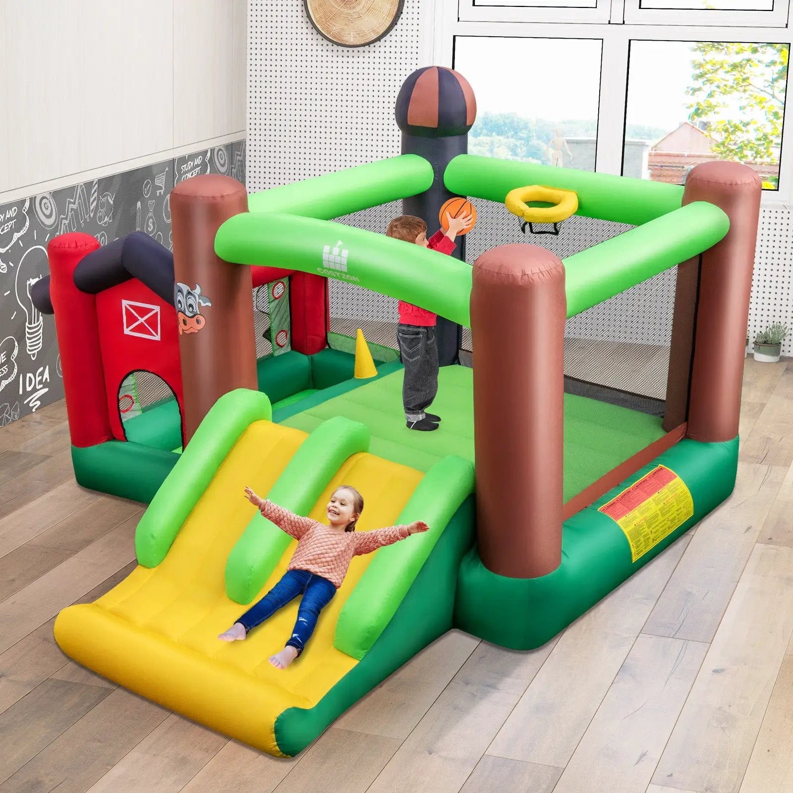 Farm Themed 6-in-1 Inflatable Castle with Trampoline and 735W Blower by DirectDeals