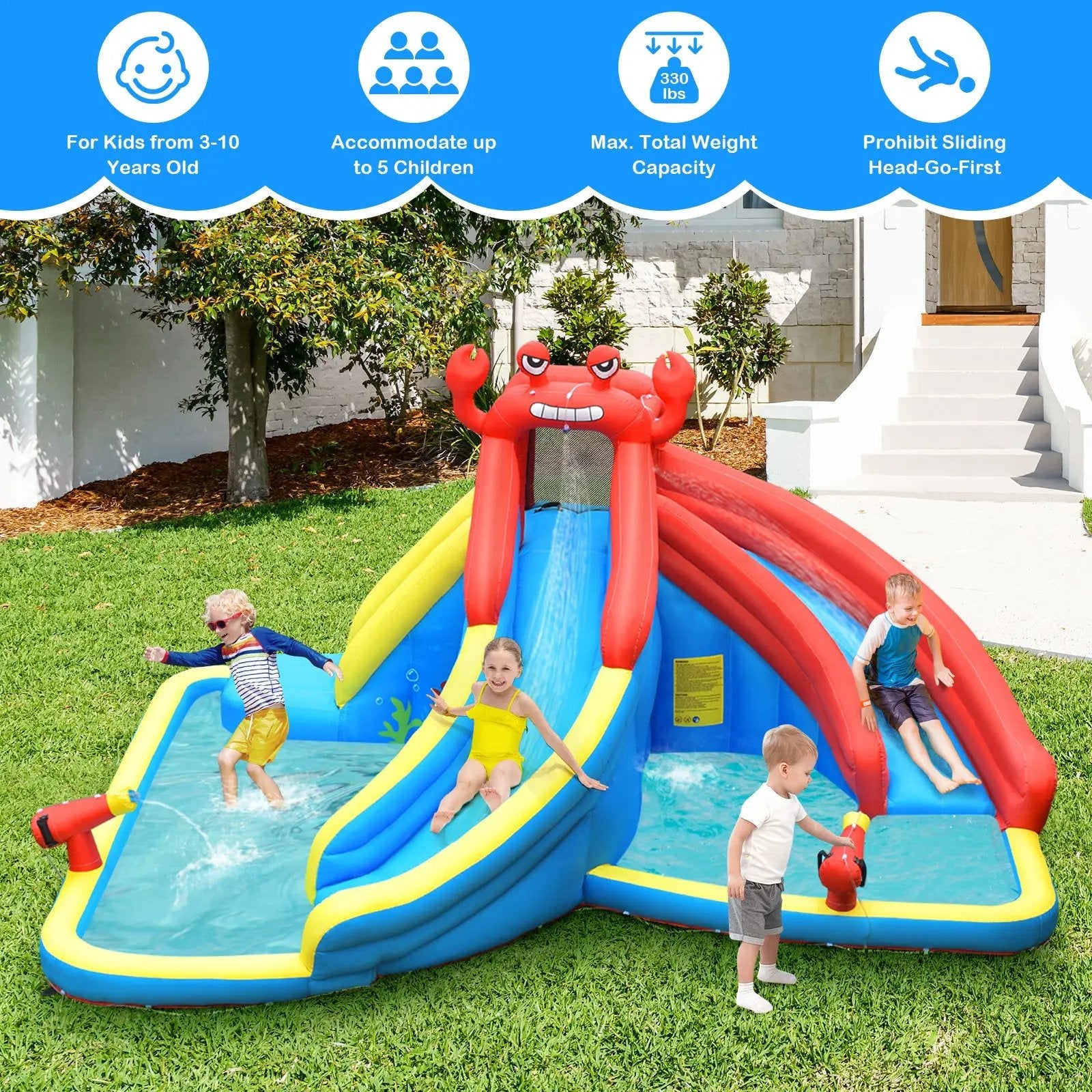 Inflatable Water Slide Bounce House with Water Cannon with 680W Blower by DirectDeals