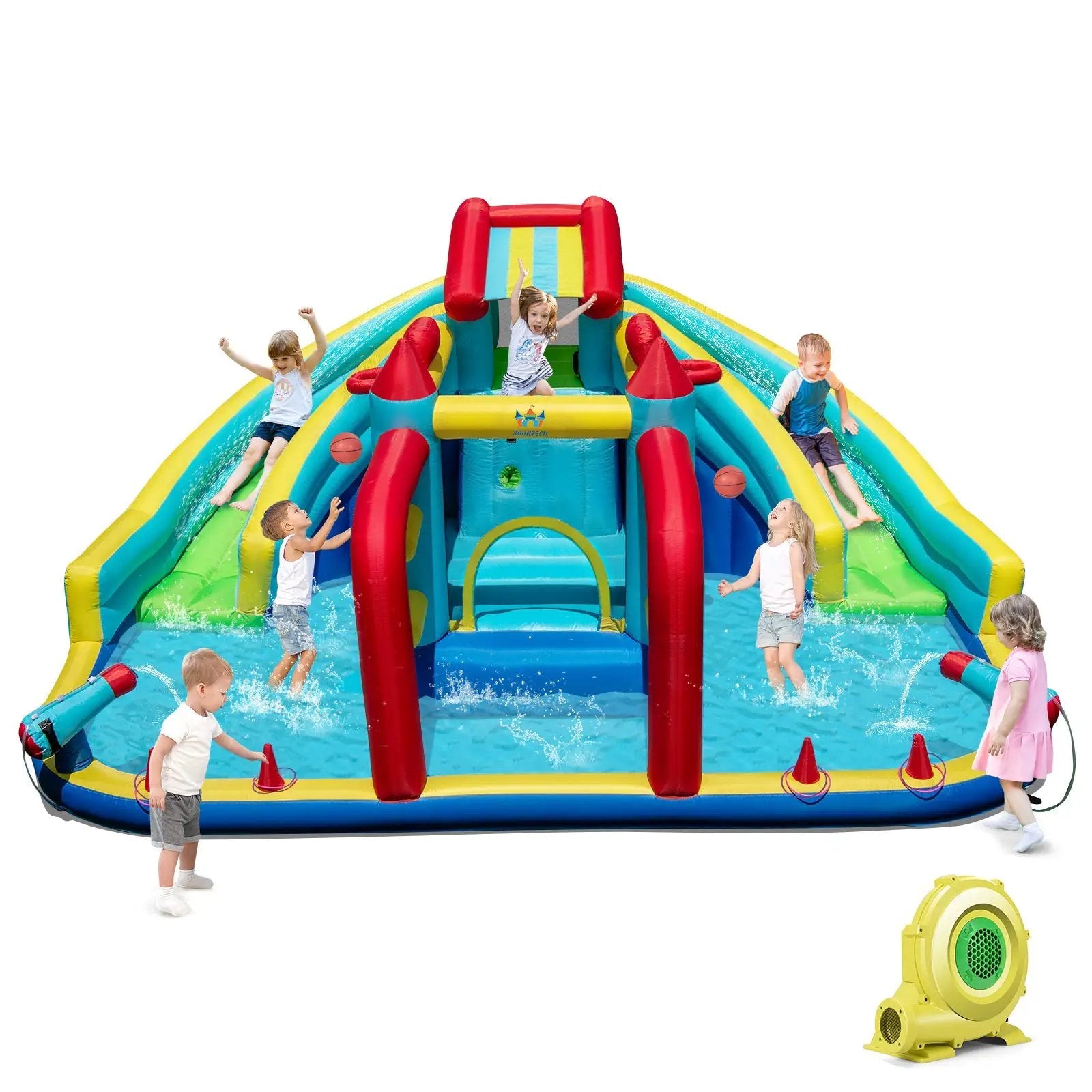 Inflatable Double Water Slide Park with Obstacle Course and 735W Blower by DirectDeals