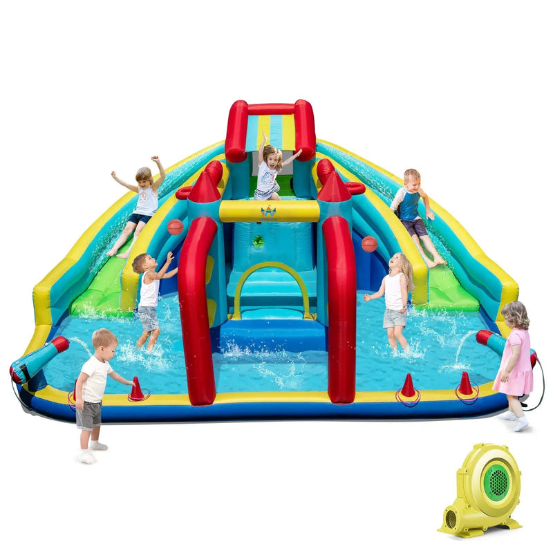 Inflatable Double Water Slide Park with Obstacle Course and 735W Blower by DirectDeals