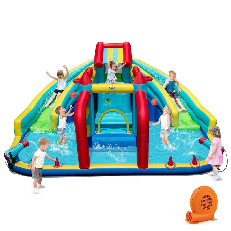 Inflatable Double Water Slide Park with 750W Blower and Obstacle Course by DirectDeals