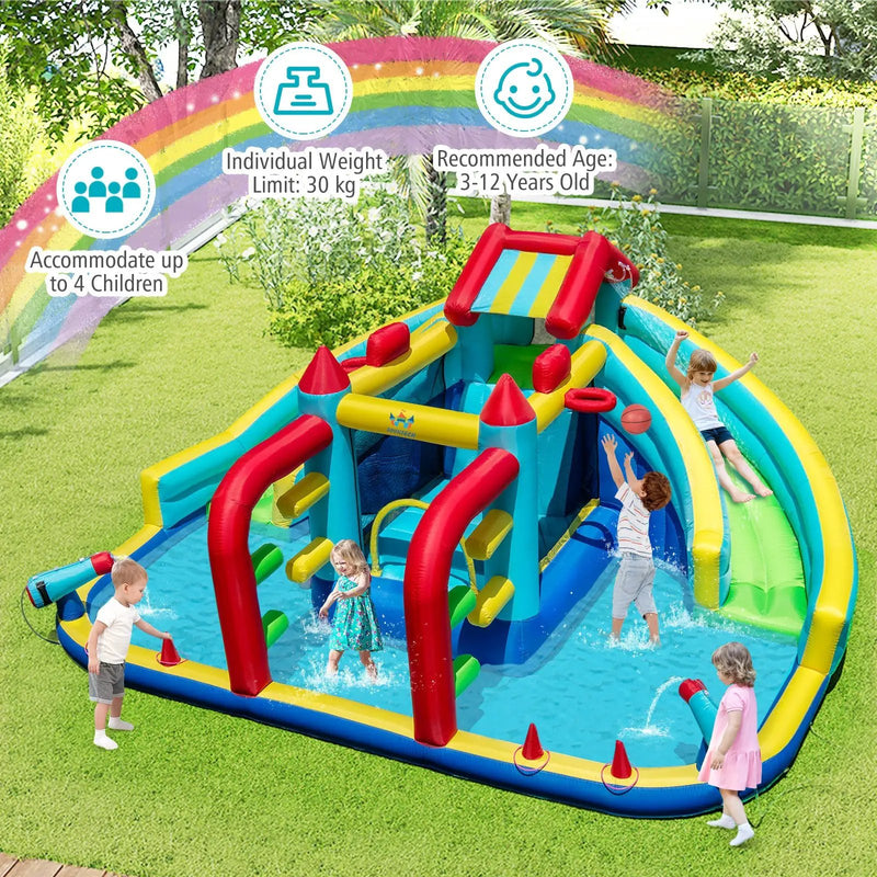 Inflatable Double Water Slide Park with 750W Blower and Obstacle Course by DirectDeals
