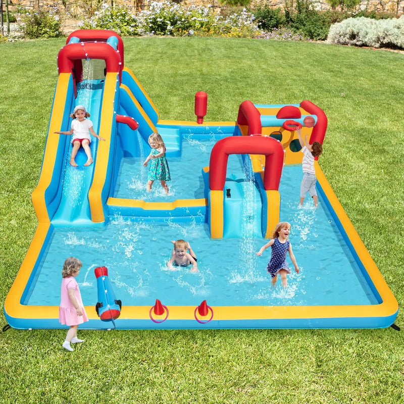 Inflatable Double Water Slide Park 9-in-1 Giant Bounce House 735W Blower Included by DirectDeals