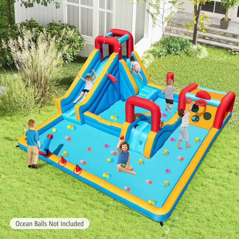 Inflatable Double Water Slide Park 9-in-1 Giant Bounce House 735W Blower Included by DirectDeals