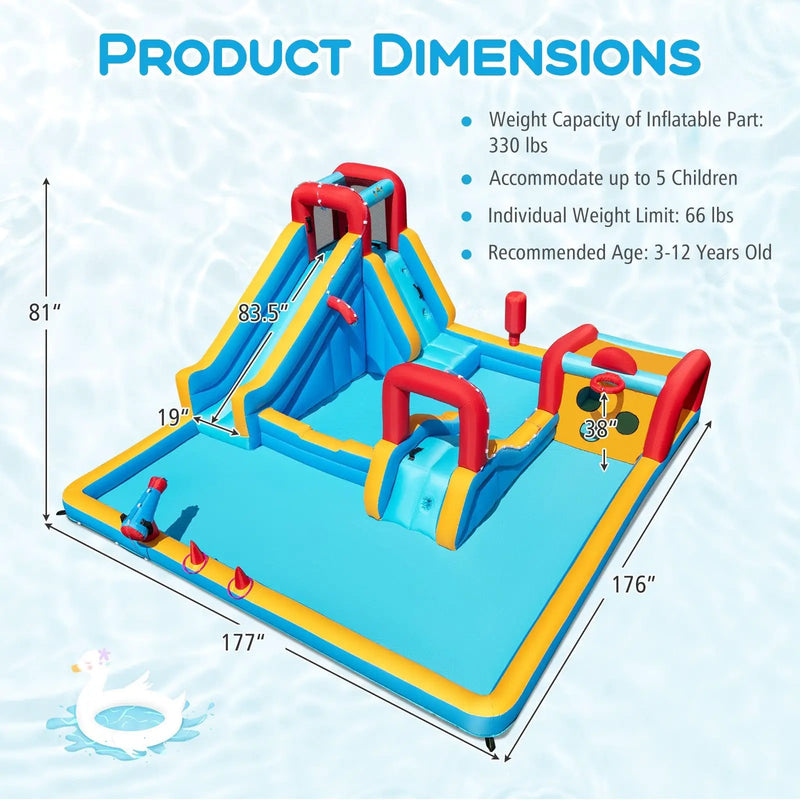 Inflatable Double Water Slide Park 9-in-1 Giant Bounce House 735W Blower Included by DirectDeals