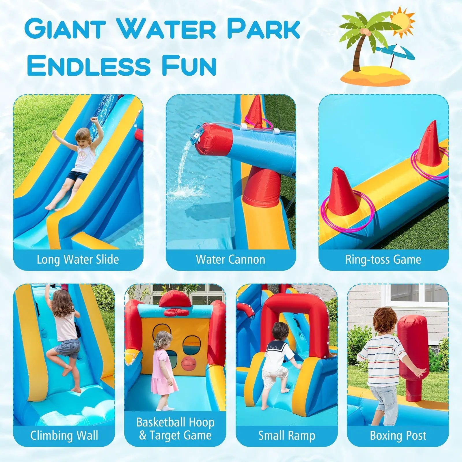 Inflatable Double Water Slide Park 9-in-1 Giant Bounce House 735W Blower Included by DirectDeals