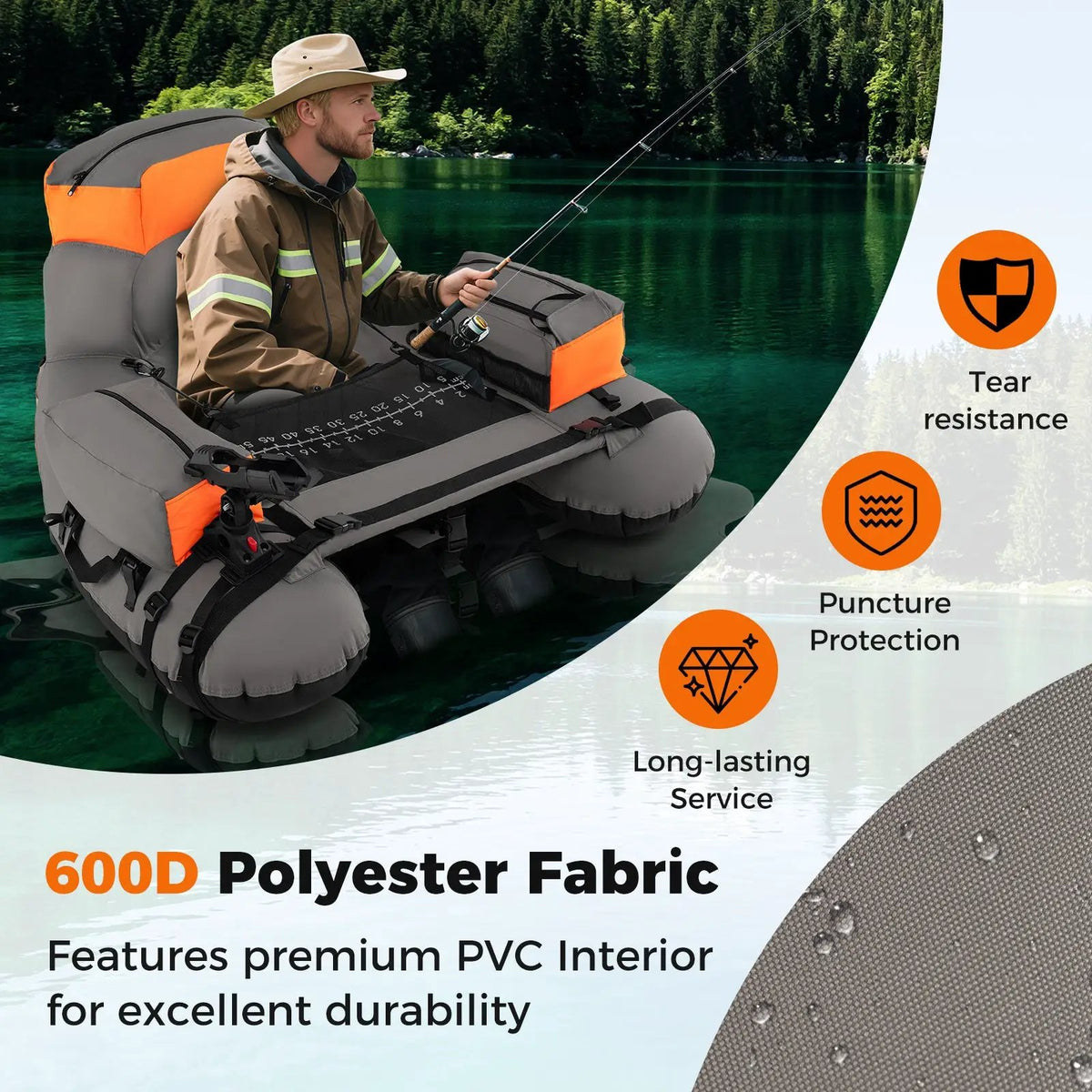 Inflatable Fishing Float Tube with Shoulder Straps and Storage for Angling, photo 10 of 16