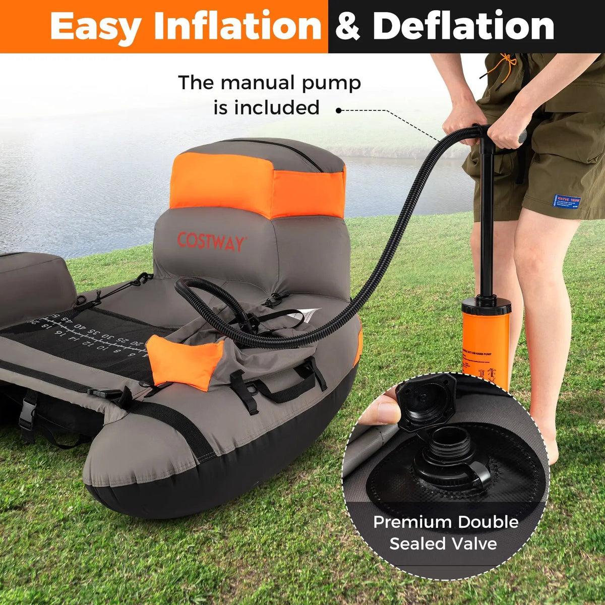 Inflatable Fishing Float Tube with Shoulder Straps and Storage for Angling, photo 14 of 16