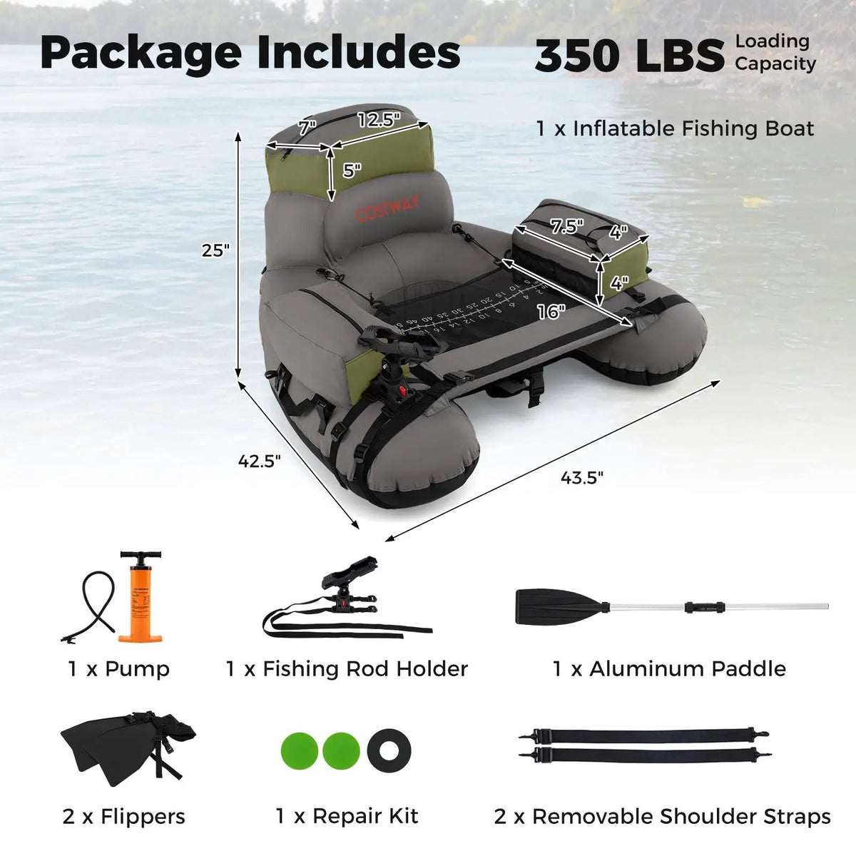 Inflatable Fishing Float Tube with Shoulder Straps and Storage for Angling, photo 9 of 16