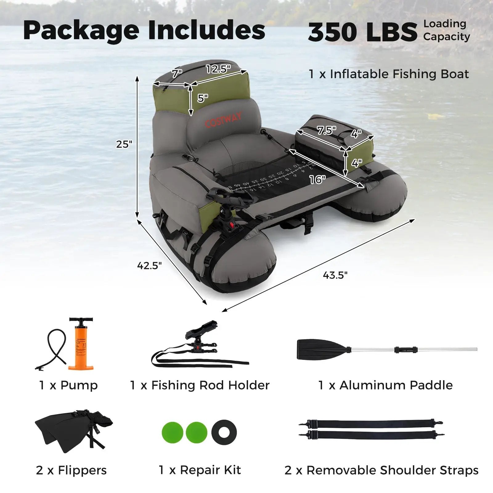 Inflatable Fishing Float Tube with Shoulder Straps and Storage for Angling by DirectDeals