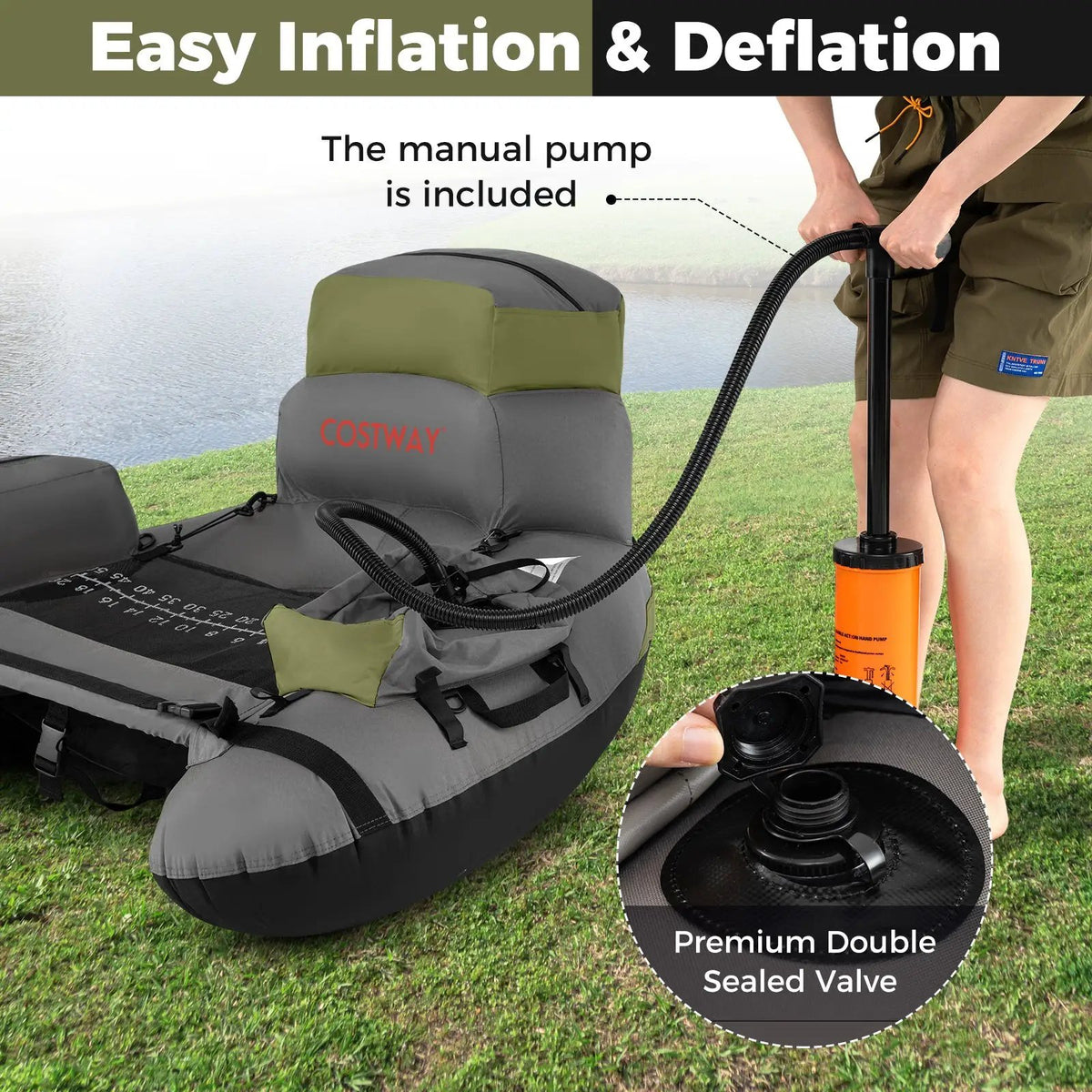 Inflatable Fishing Float Tube with Shoulder Straps and Storage for Angling, photo 11 of 16