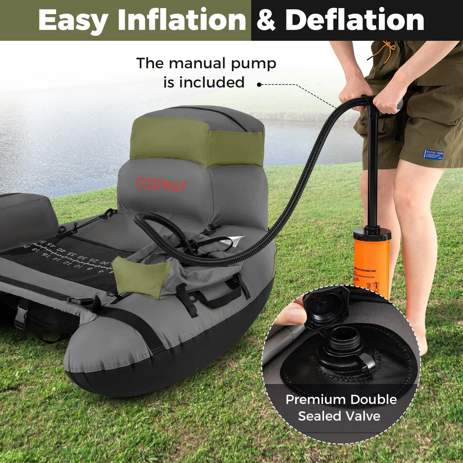 Inflatable Fishing Float Tube with Shoulder Straps and Storage for Angling by DirectDeals