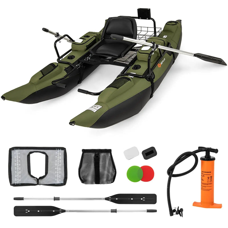 Inflatable Fishing Float Tube with Foldable Padded Seat and Adjustable Footrest-Green by DirectDeals