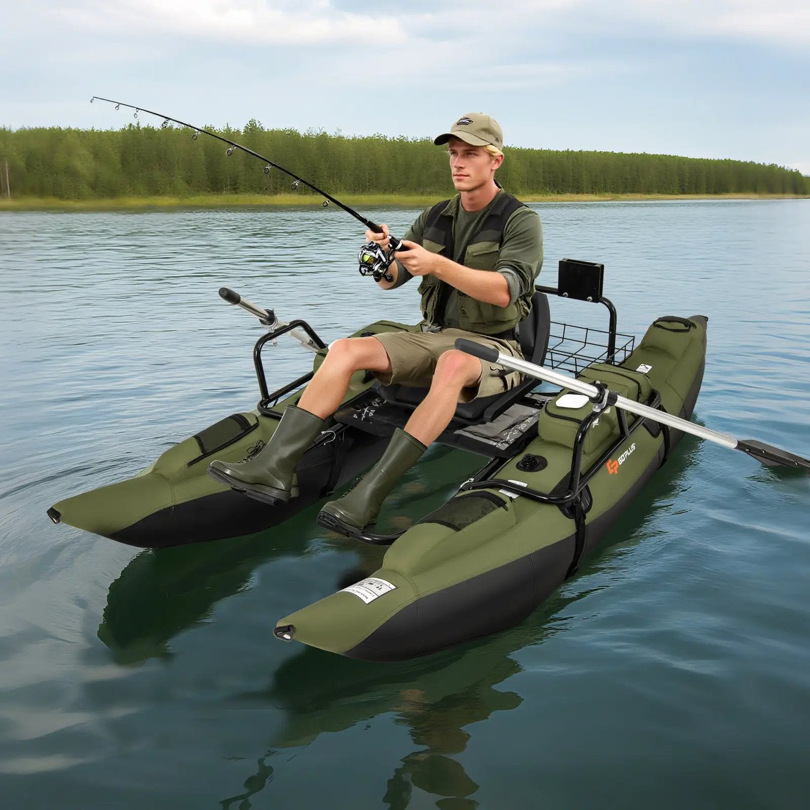 Inflatable Fishing Float Tube with Foldable Padded Seat and Adjustable Footrest-Green by DirectDeals