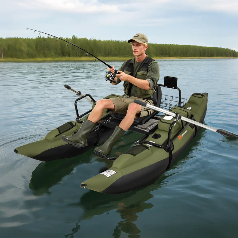 Inflatable Fishing Float Tube with Foldable Padded Seat and Adjustable Footrest-Green by DirectDeals