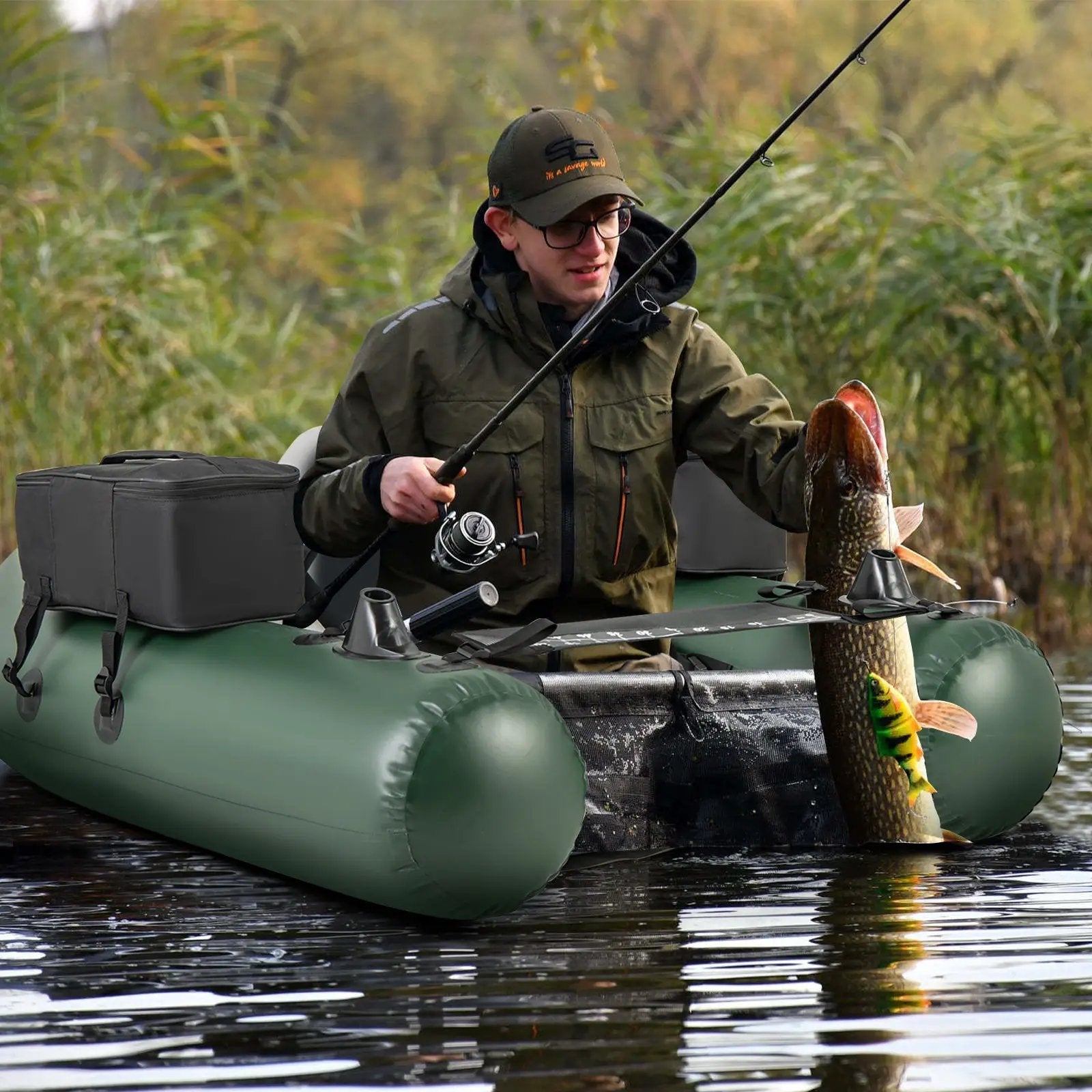 Inflatable Fishing Float Tube for Angling with Fish Ruler and Angling Base by DirectDeals