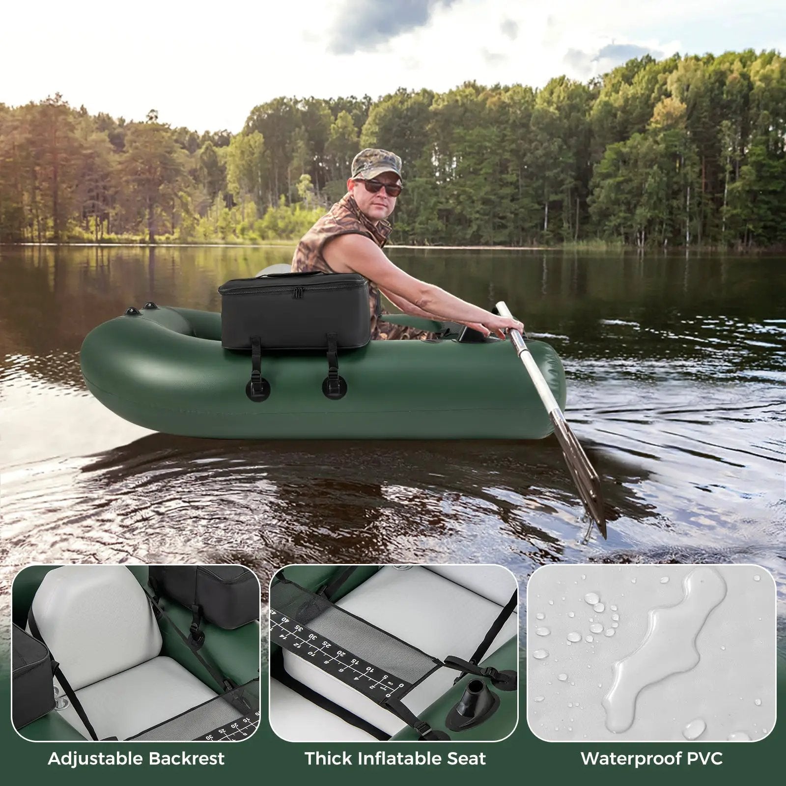 Inflatable Fishing Float Tube for Angling with Fish Ruler and Angling Base by DirectDeals