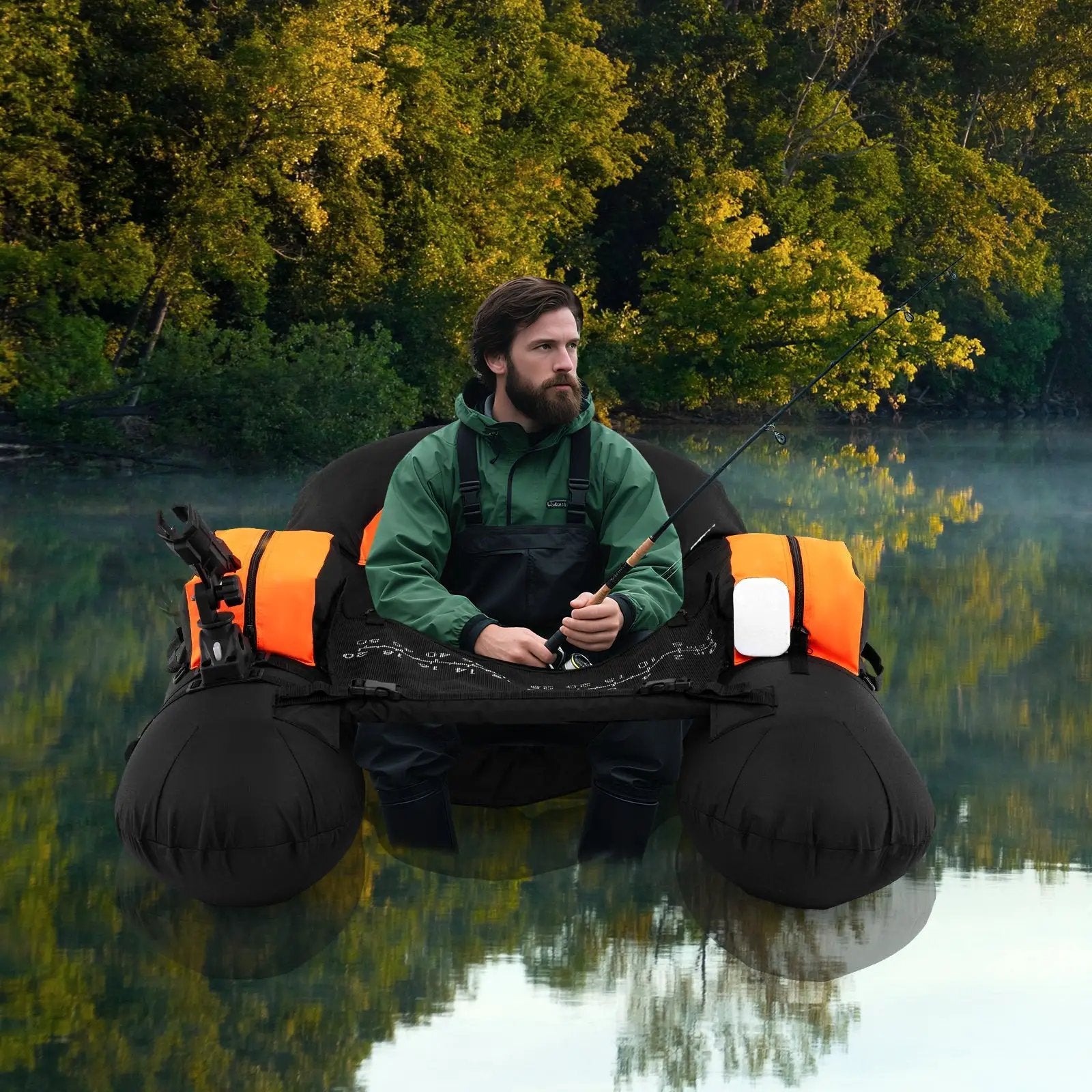 Inflatable Float Tube with Adjustable Fishing Rod Holder and Fish Hook Stator by DirectDeals