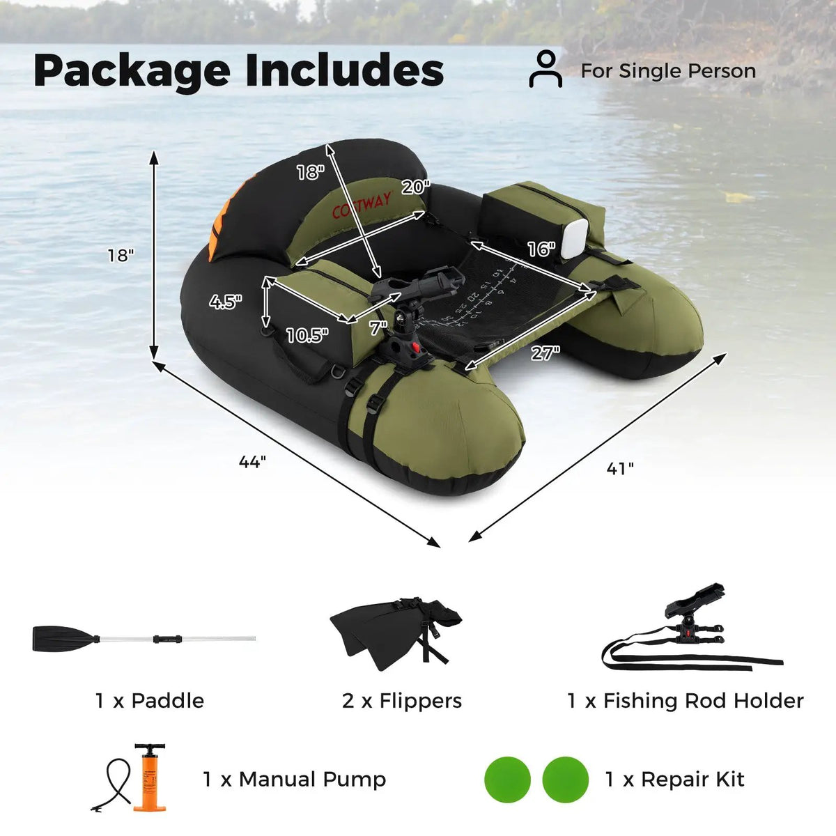 Inflatable Float Tube with Adjustable Fishing Rod Holder and Fish Hook Stator, photo 8 of 16