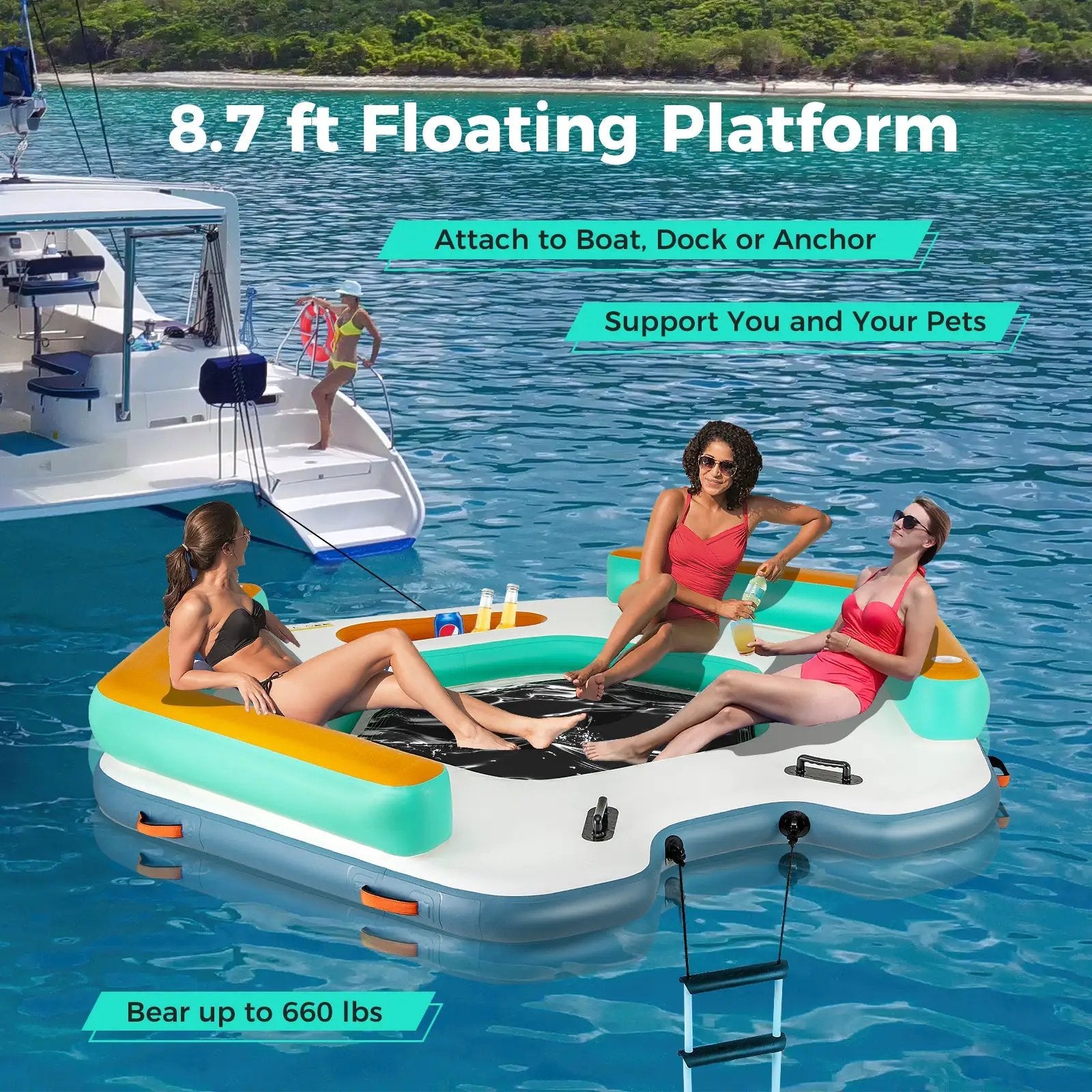 8.7 Feet Inflatable Floating Dock with Detachable Ladder and Mesh Swim Lounge by DirectDeals
