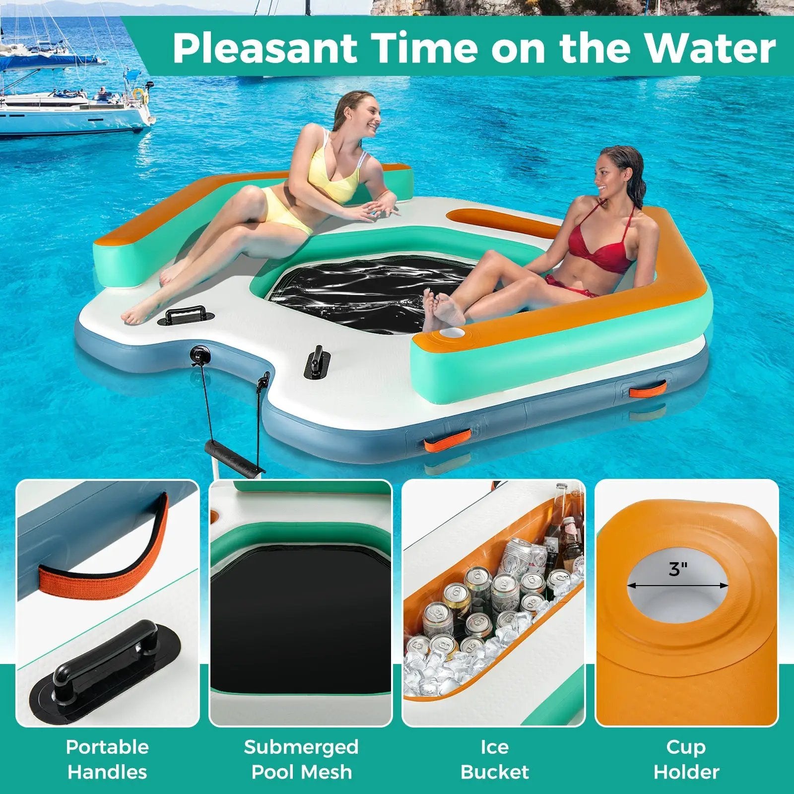 8.7 Feet Inflatable Floating Dock with Detachable Ladder and Mesh Swim Lounge by DirectDeals