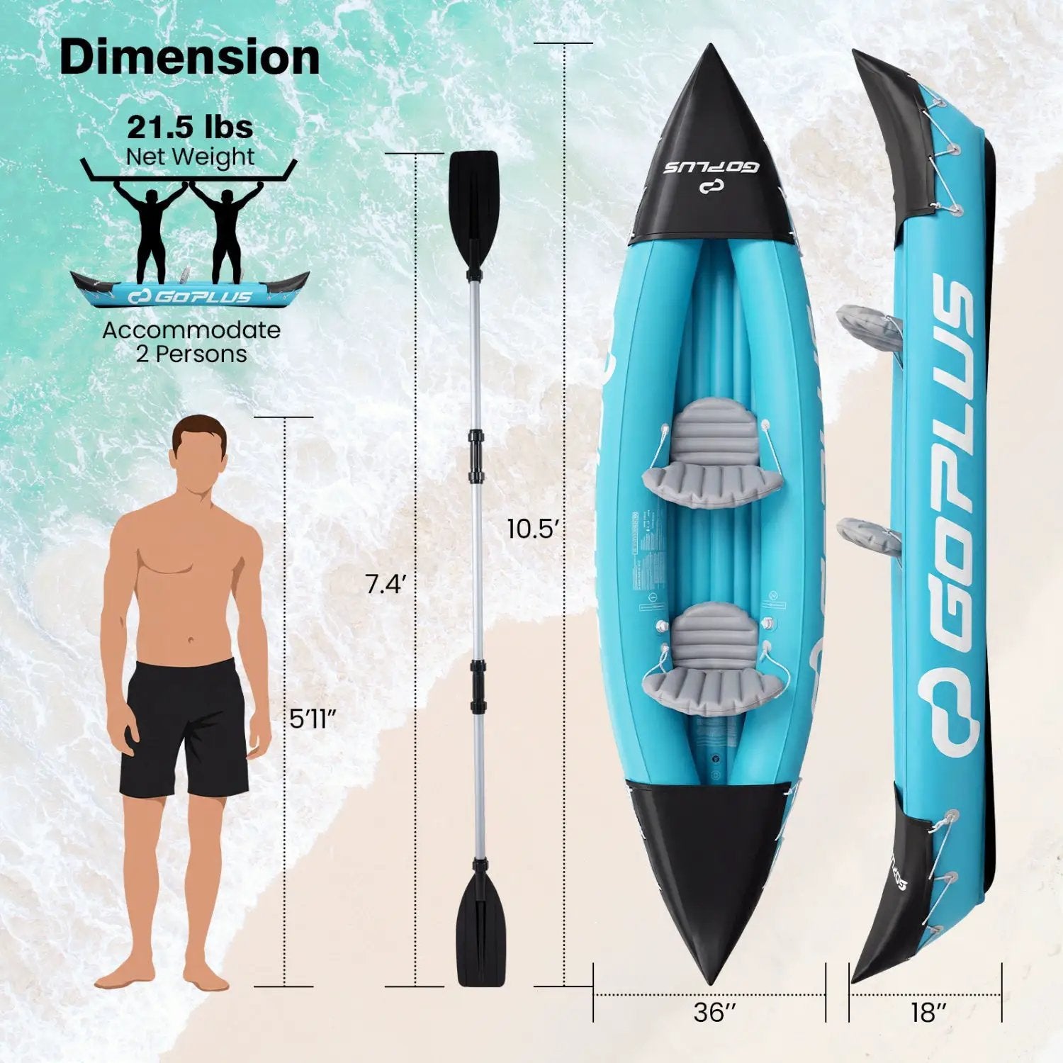 Inflatable Kayak 2 Person with Aluminum Paddles and Pump by DirectDeals