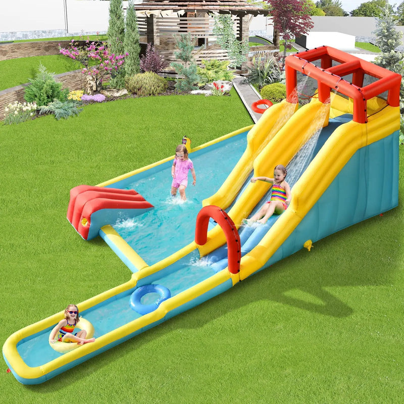 7-in-1 Inflatable Dual Slide Water Park Bounce House With 680W Blower by DirectDeals