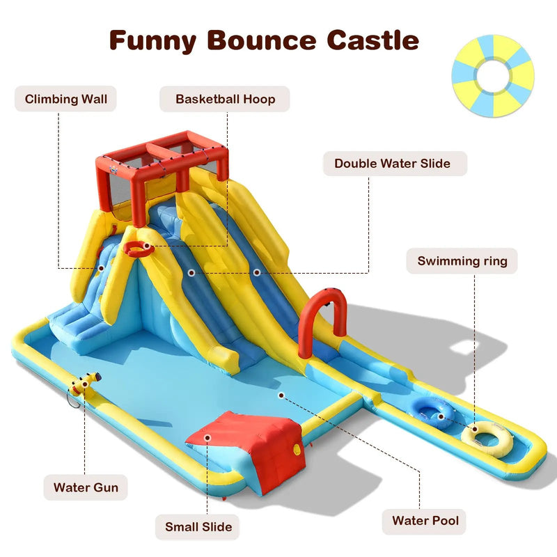 7-in-1 Inflatable Dual Slide Water Park Bounce House With 680W Blower by DirectDeals