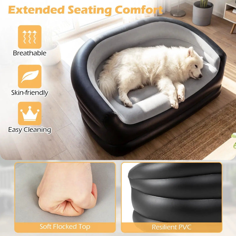 Inflatable Loveseat Couch Portable and Foldable 2-Seater Air Sofa for Adults with Flocked Surface-Grey by DirectDeals