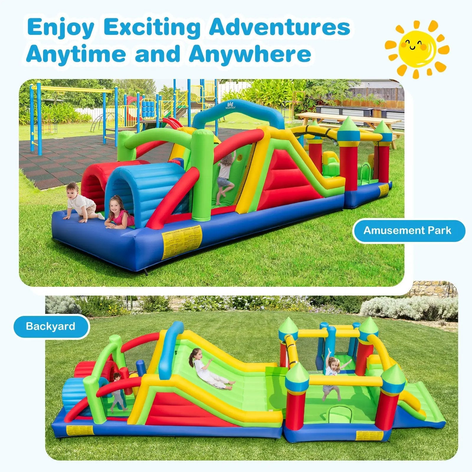 Inflatable Obstacle Course Bounce House with Dual Slides with 2 680W Blower by DirectDeals
