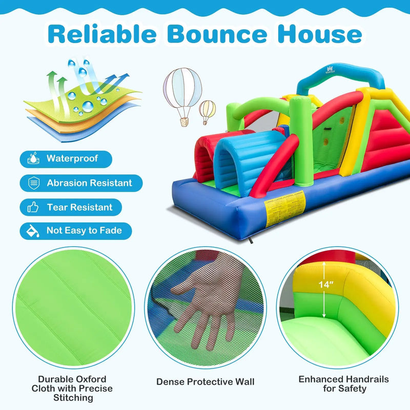 Inflatable Obstacle Course Bounce House with Dual Slides with 2 680W Blower by DirectDeals