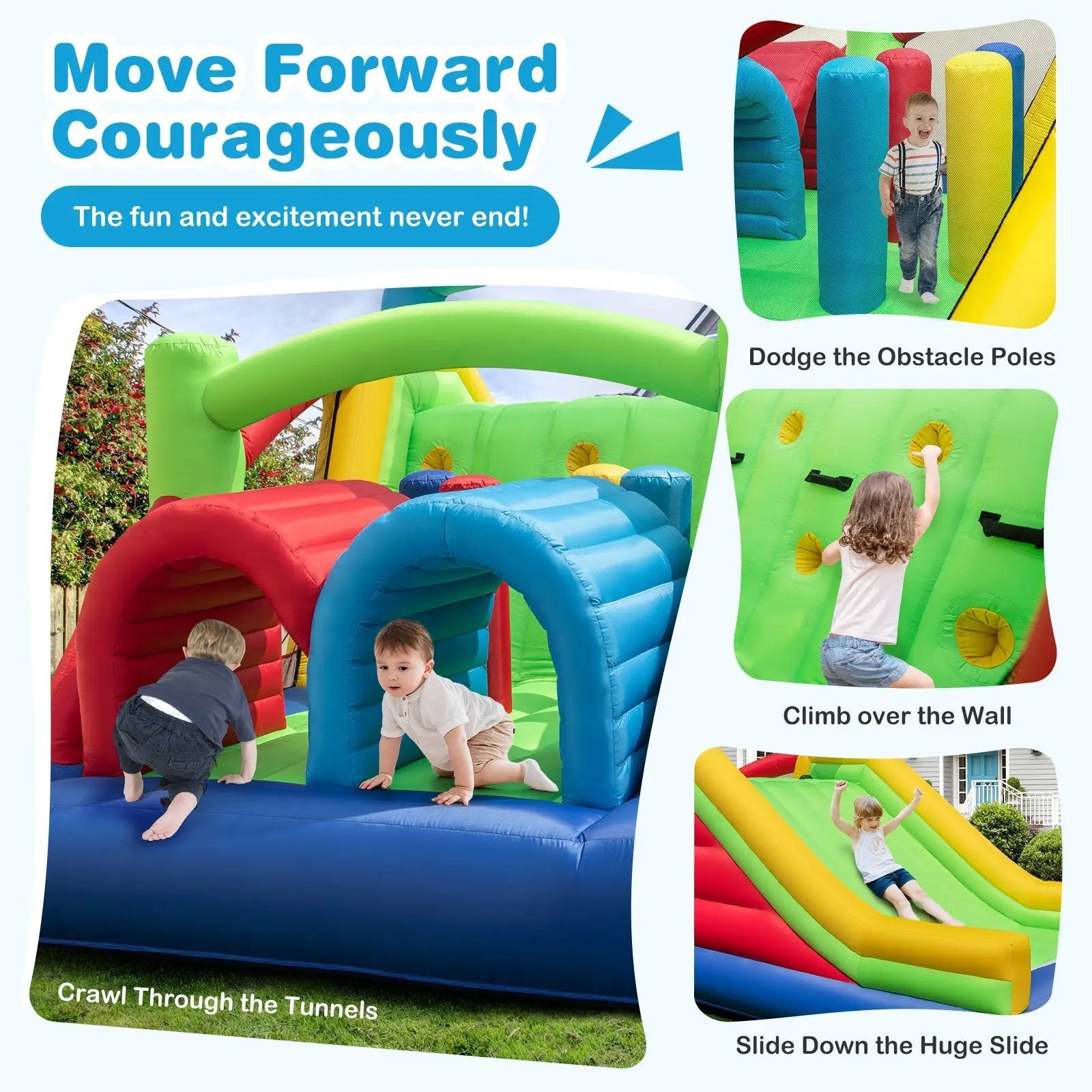 Inflatable Obstacle Course Bounce House with Dual Slides with 2 680W Blower by DirectDeals