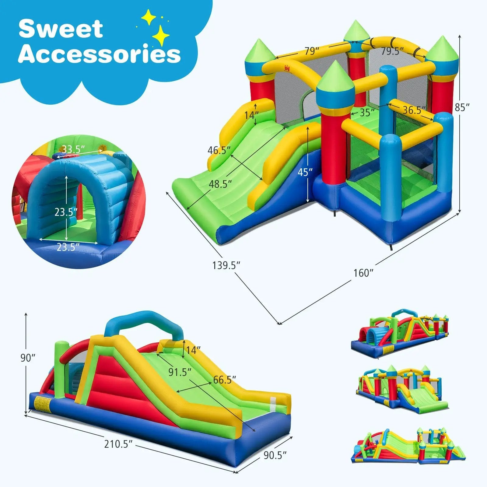Inflatable Obstacle Course Bounce House with Dual Slides with 2 680W Blower by DirectDeals