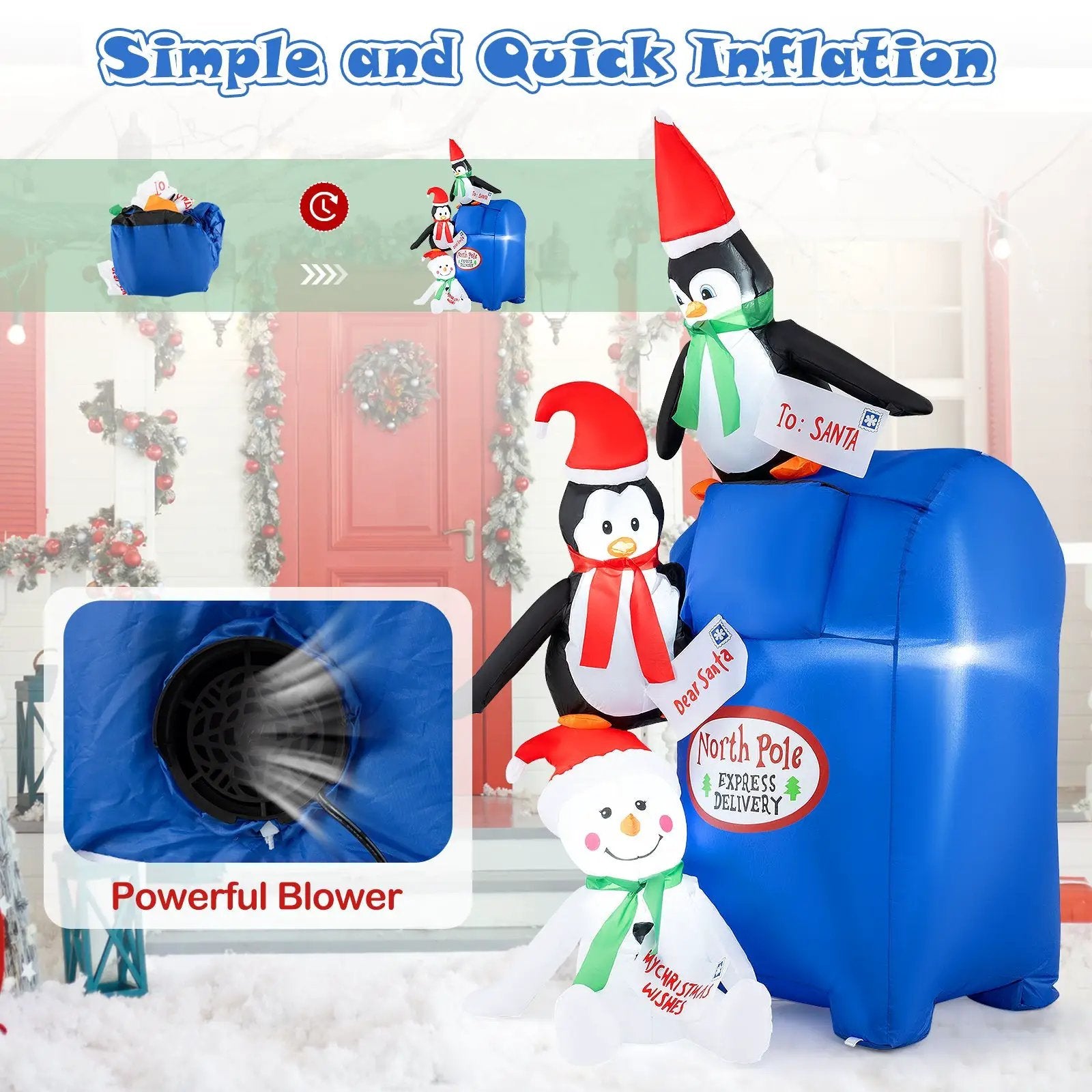 6 Feet Lighted Christmas Inflatable Penguins and Snowman with Built-in LED Lights by DirectDeals