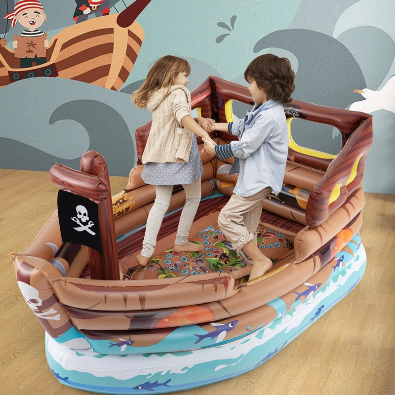 Inflatable Pirate Ship Playhouse with Built-in Motor and Inflatable Toy Sword-Brown by DirectDeals