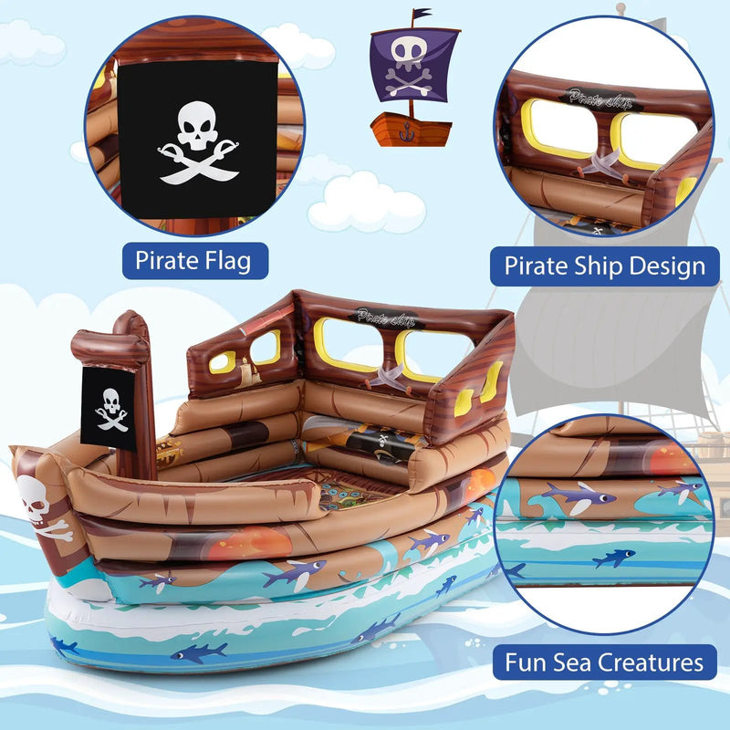 Inflatable Pirate Ship Playhouse with Built-in Motor and Inflatable Toy Sword-Brown by DirectDeals