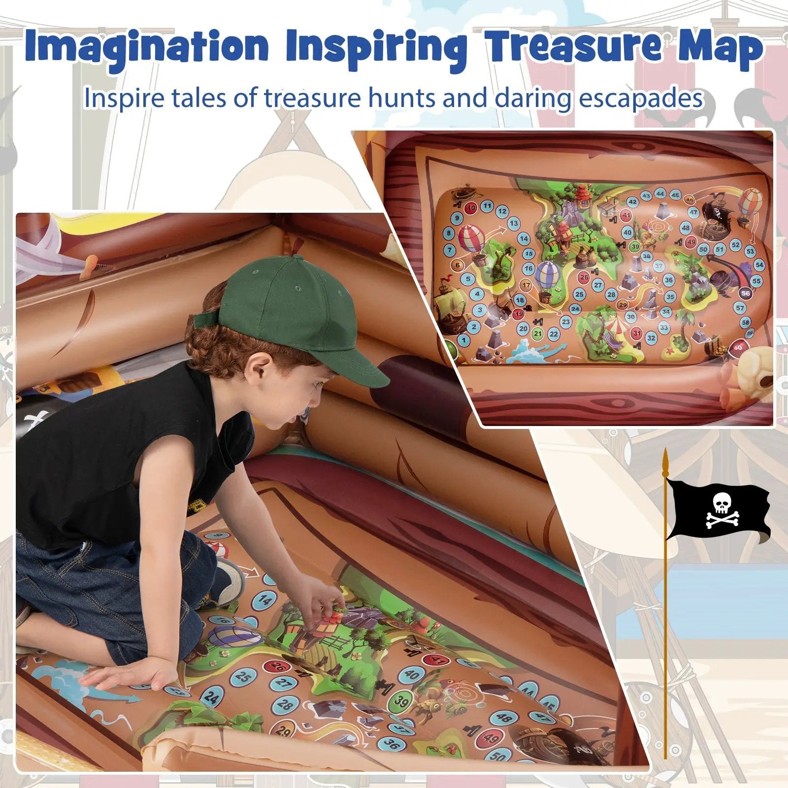 Inflatable Pirate Ship Playhouse with Built-in Motor and Inflatable Toy Sword-Brown by DirectDeals