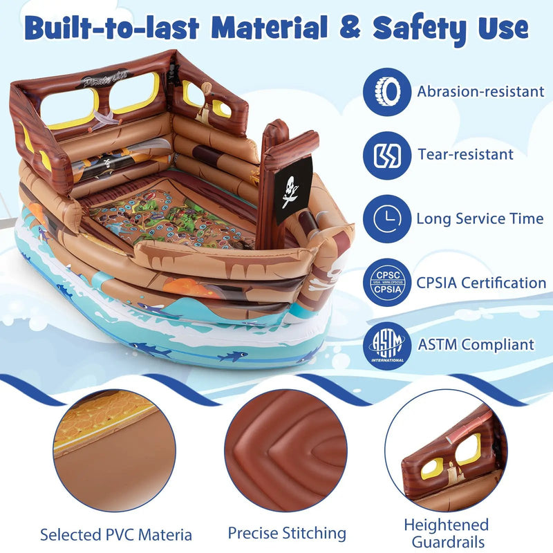 Inflatable Pirate Ship Playhouse with Built-in Motor and Inflatable Toy Sword-Brown by DirectDeals