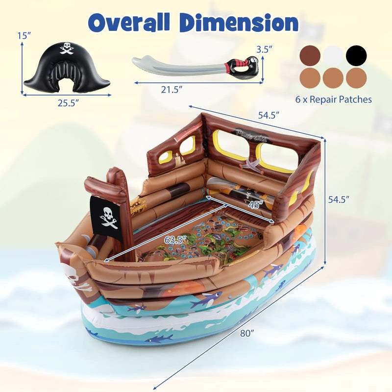 Inflatable Pirate Ship Playhouse with Built-in Motor and Inflatable Toy Sword-Brown by DirectDeals