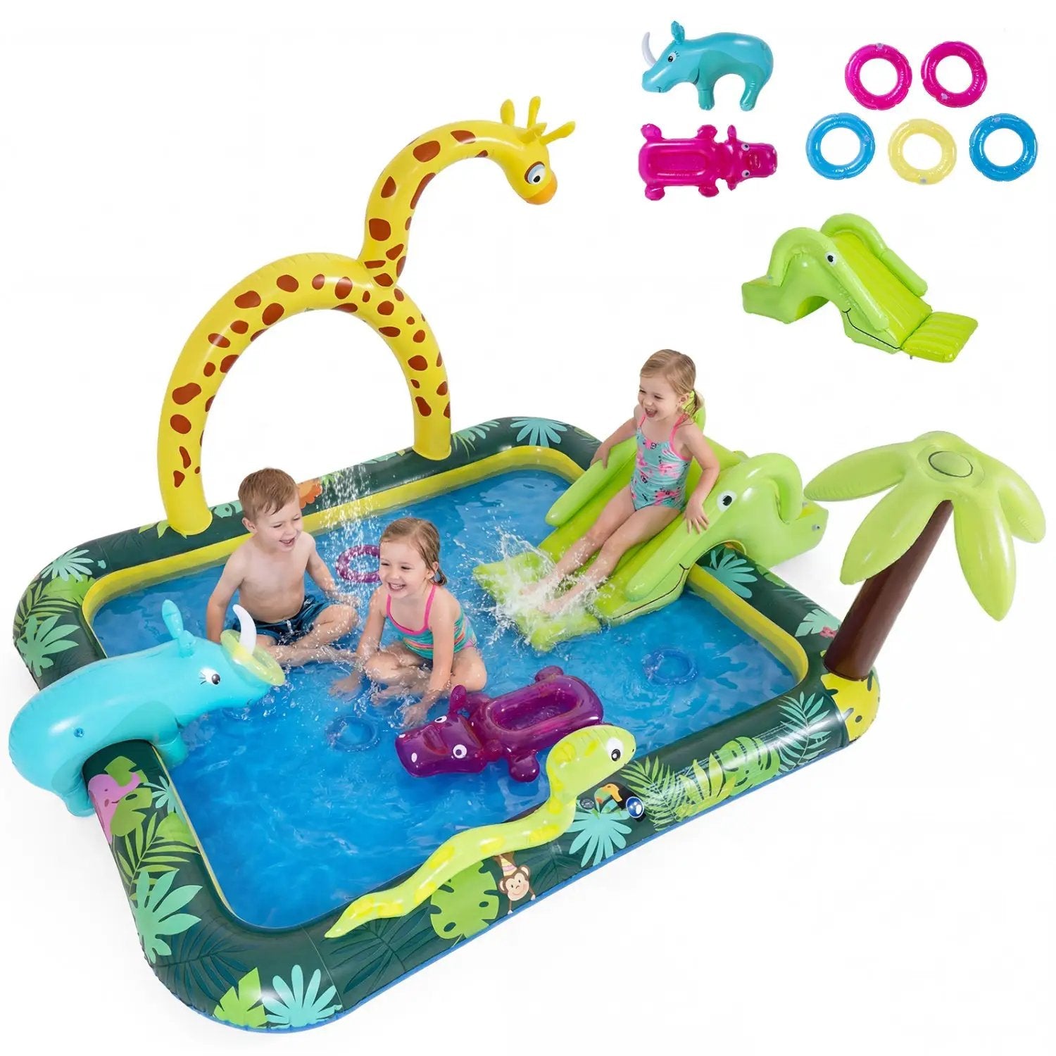 Inflatable Play Center Jungle Animal Spray Pool with Slide Giraffe by DirectDeals