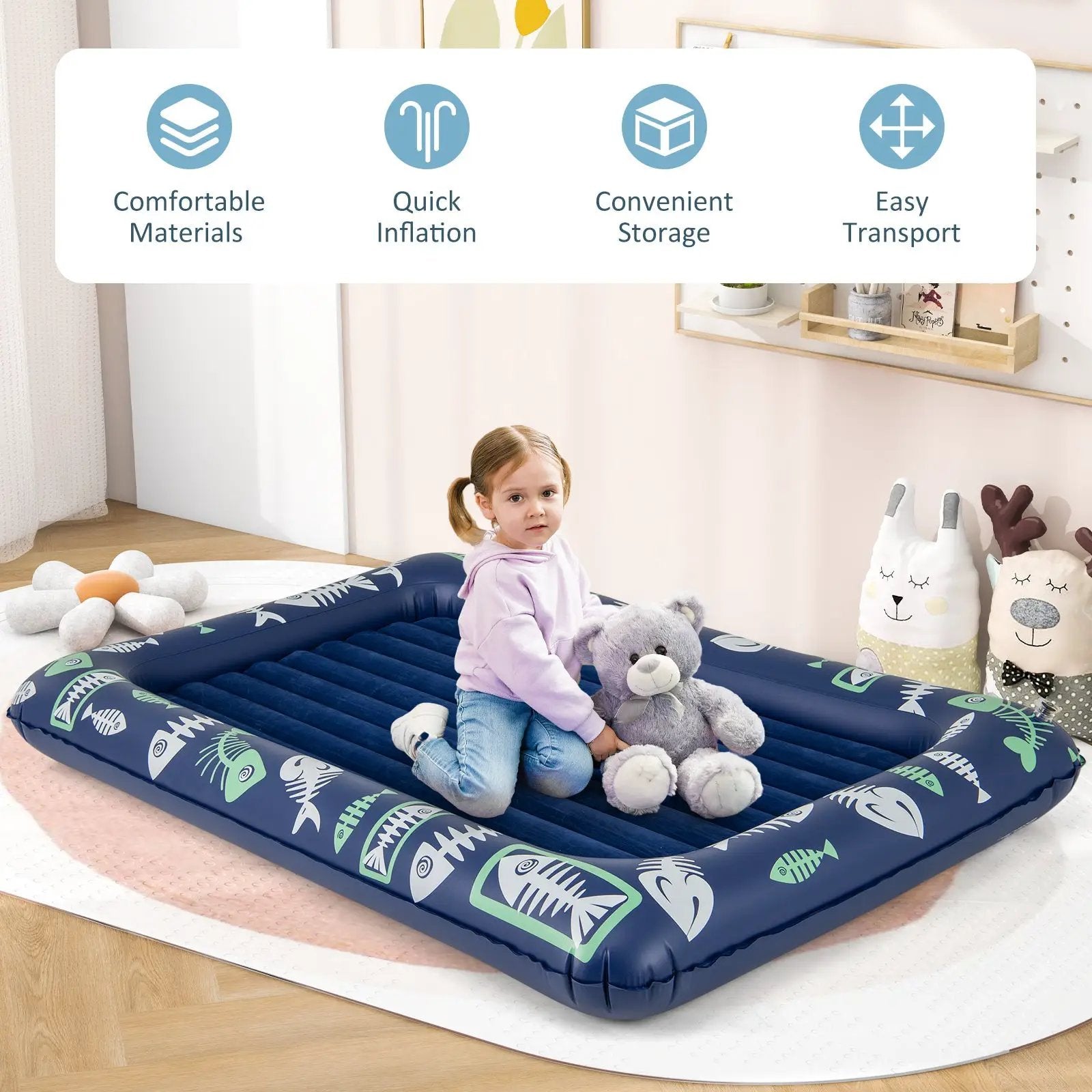Inflatable Toddler Travel Bed with Electric Pump and Raised Bed Rails by DirectDeals