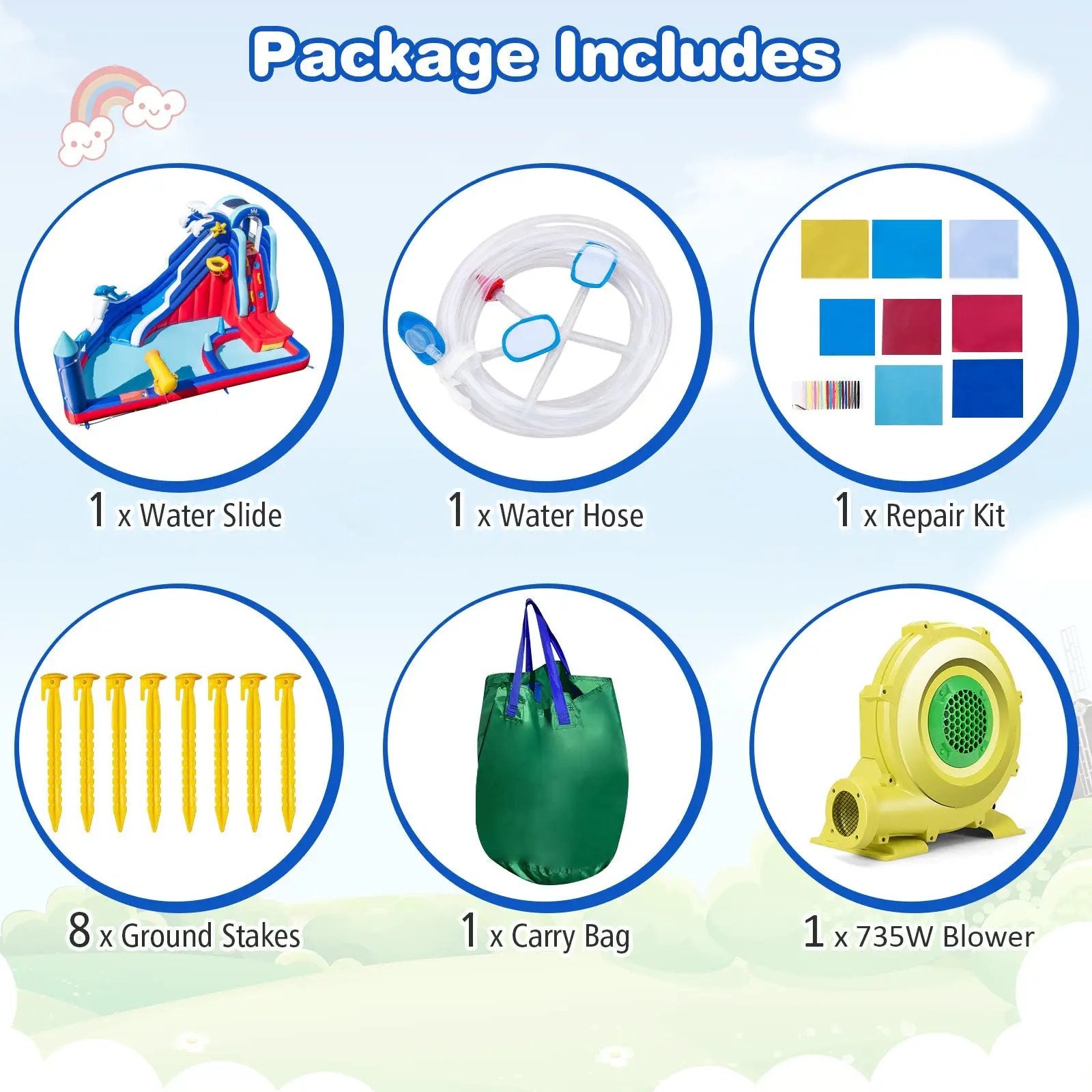 6-In-1 Inflatable Water Park with 735W Blower by DirectDeals