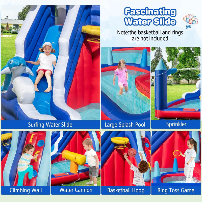 6-In-1 Inflatable Water Park with Climbing Wall Splash Pool (Without Blower) by DirectDeals