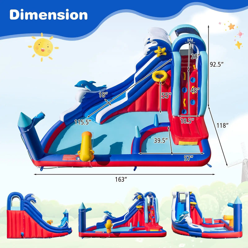 6-In-1 Inflatable Water Park with Climbing Wall Splash Pool (Without Blower) by DirectDeals