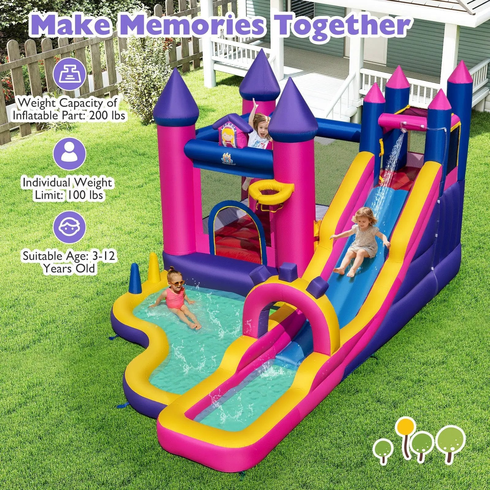 Inflatable Water Slide Princess Themed Bounce Castle with Climbing Wall 680W Blower Included by DirectDeals